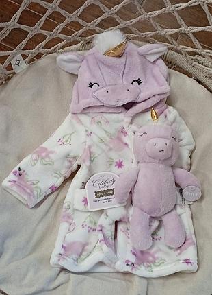 Плюшевий набір celebrity baby: халат єдиноріг (розмір 50-68) + іграшка (9+ місяців)