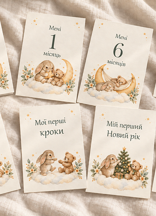 Картки для фотосесії малюка по місяцях 16 шт двосторонні 10х15