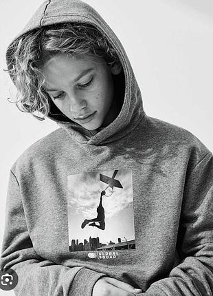 H&m котоновый теплый худи zara спортивная подростковая теплая кофта теплый свитшот zara h&m на флисе на мальчика p.170