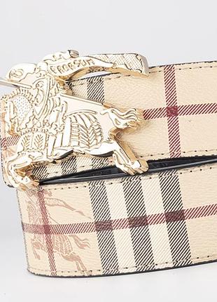 Ремінь жіночий burberry бежевий у клітинку з пряжкою