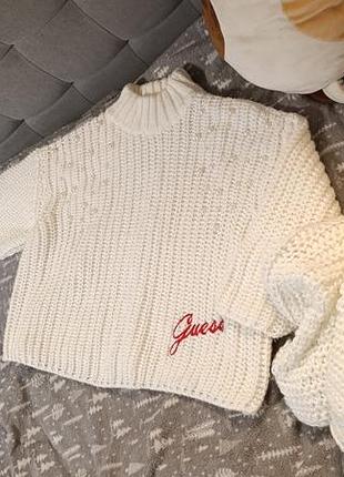 Светр жіночий guess укорочений з коротким рукавом, білий