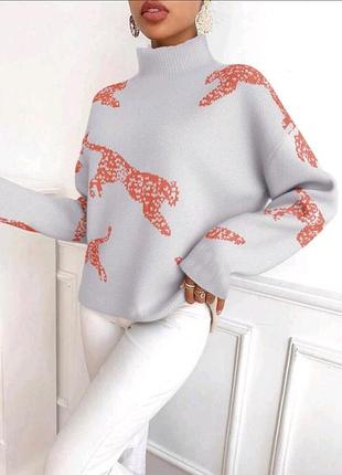 Свитер серый гепард shein m 5