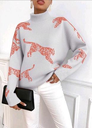 Свитер серый гепард shein m 4