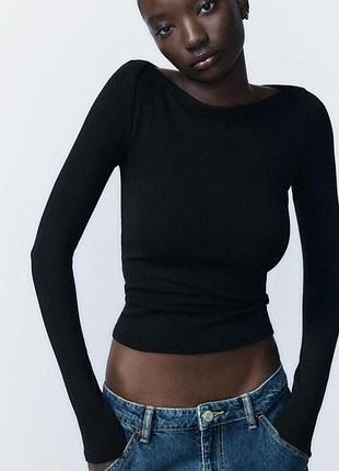 Лонгслів жіночий zara чорний в рубчик