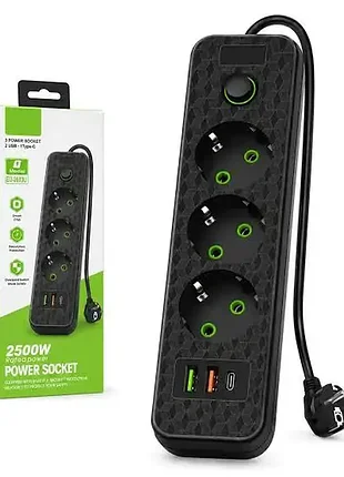Удлинитель 3 розетки с usb type c 2 м 2500 вт 2