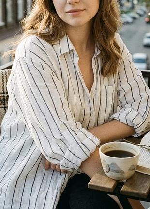 Жіноча лляна сорочка в смужку new look  розмір l,xl