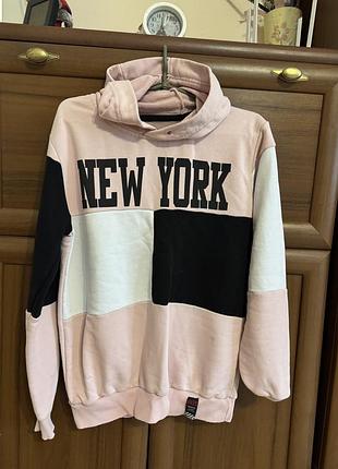 Худі для дівчини new york, рожеве з чорним та білим
