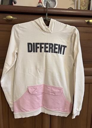 Худі для дівчинки біле з рожевим, з написом different
