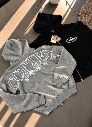 Кофта чоловіча cortez hoodie alcatraz чорна та сіра, розміри s-xl, котон на флісі