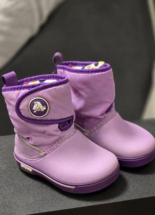 Чоботи для дівчинки crocs утеплені резинові фіолетові