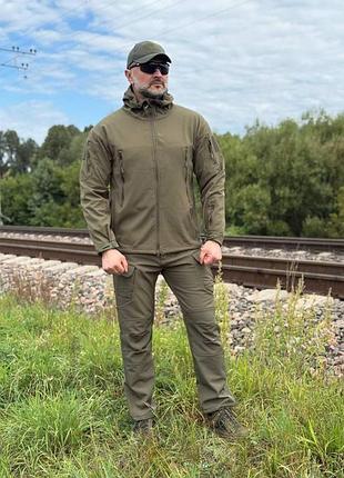 Чоловічий тактичний костюм soft shell демісезонний, оливковий/чорний