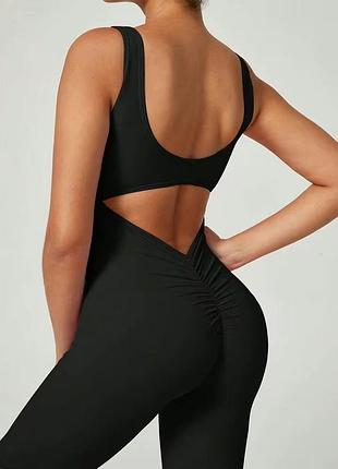 Чорний спортивний комбінезон з відкритою спиною shein s 🛍️1+1=3🛍️