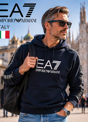 Преміальне худі ea7 emporio armani оригінал certilogo, нове, темно-синє, l 50, італія 🇮🇹