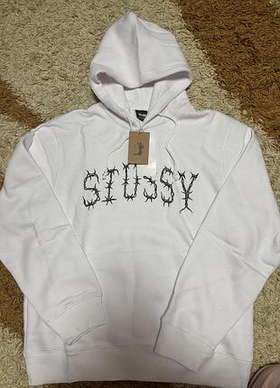 Худі чоловіче stüssy біле з принтом