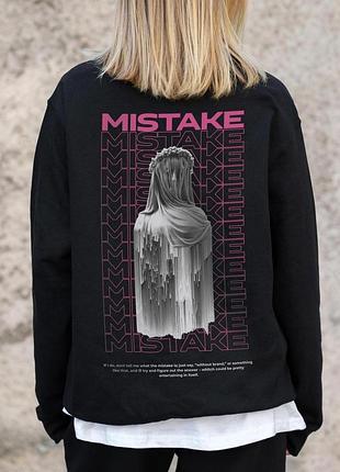 Жіночий утеплений оверсайз світшот на флісі з принтом without mistake black