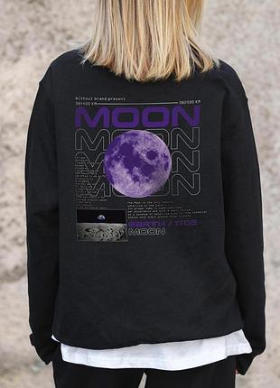 Жіночий утеплений оверсайз світшот на флісі з принтом without moon black l/xl