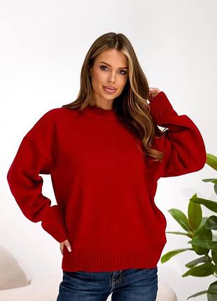 Жіноча модна стильна в'язана тепла кофта светр зимовий оверсайз р.42/48 темно-червоний