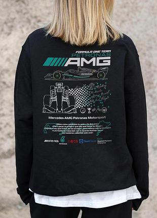 Жіночий утеплений оверсайз світшот на флісі з принтом without amg black