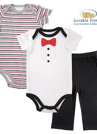 Luvable friends комплект для хлопчика набір, боді, кофта, штани 9 - 12 місяців,