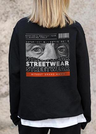Жіночий утеплений оверсайз світшот на флісі з принтом without streetwear black