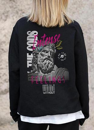 Жіночий утеплений оверсайз світшот на флісі з принтом without feelings black xxl