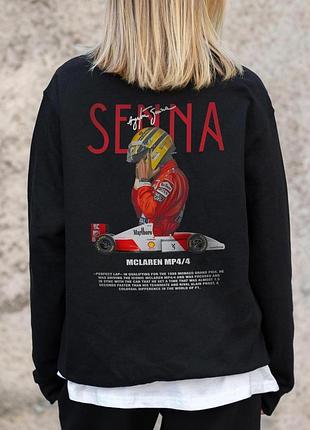 Жіночий утеплений оверсайз світшот на флісі з принтом without senna black