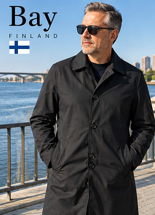 Мужской финский плащ bay finland черный классический тренч большой размер 54