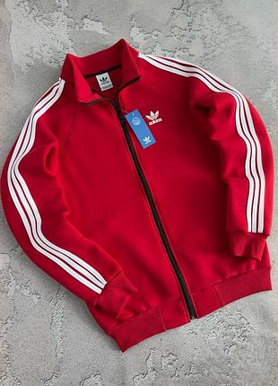 Качественная олимпийка adidas теплая с флисом, современная кофта адидас унисекс, стильная мастерка adidas красная l