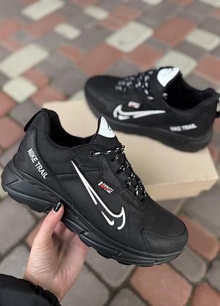 ❄️ зимові кросівки із хутром nike trail чорні натуральний нубук