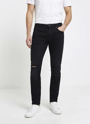 Джинсы черные с прорезями river island 30 / 32