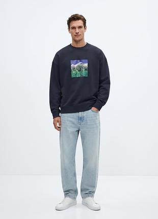 Світшот вільного крою з принтом синій h&m розмір s