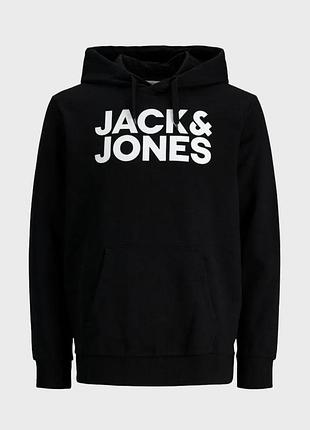 Jack & jones jjecorp худі чоловіче чорне з білим m, кофта з капюшоном, оригінал, casual streetwear, дуже хороший стан