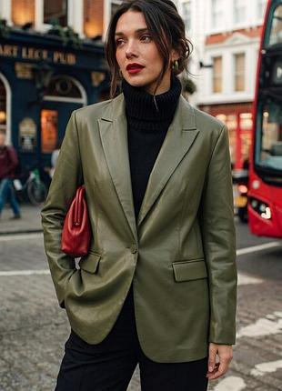 кожаный блейзер / жакет marks &amp; spencer цвета хаки, размер l (uk 14 / eur 42)