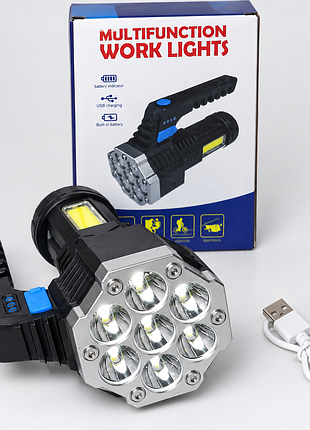 Світлодіодний ручний ліхтар із зарядкою від usb. 7-світлодіодний ліхтарик з боковим підсвічуванням cob