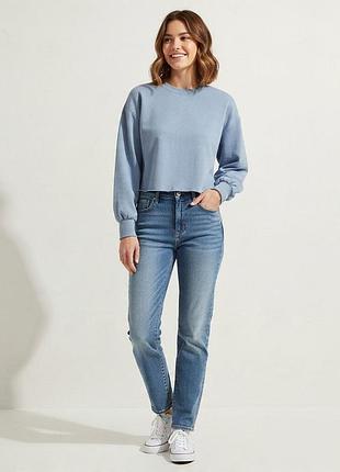 Женский свитшот h&amp;m basic голубой укороченный на флисе,м