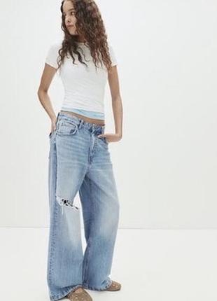 Жіночі джинси pull&bear широкі блакитні з розрізами 32 розмір