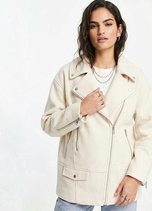 Женская молочная куртка косуха оверсайз h&m / eur m / m–l