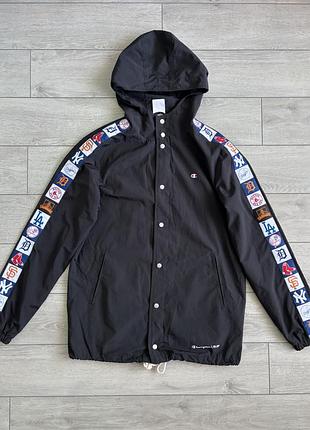 Champion mlb multiteam baseball lampas size m розмір чемпіон чорна чоловіча спортивна куртка з лампасами бейсбол вітрівка вітровка ветровка оригінал