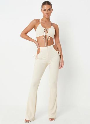 Жіночі кремові штани prettylittlething з зав'язками збоку розмір 36