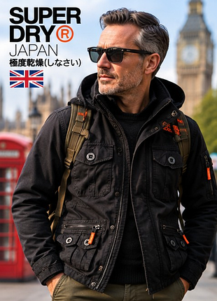 Культовая мужская куртка superdry super japan military - черная, милитари, многие карманы, l/50