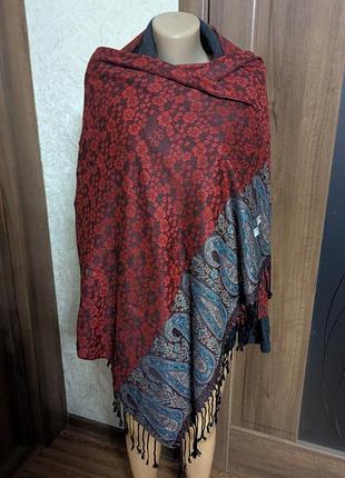 Большой двусторонний палантин pashmina, 180×70 см, цветочный принт, орнамент пейсли