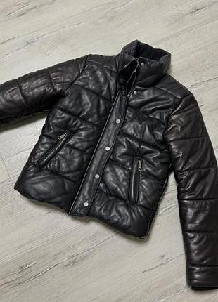 Куртка жіноча tommy hilfiger стьобана шкіряна чорна xs/s