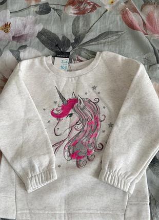 Кофта для девочки primark с единорогом, серая 2