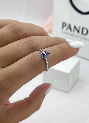 Каблочка pandora синяя бабочка / посеребренная кольца пандора с бабочкой и синим камнями / кольца pandora «blue butterfly» (измельчение)