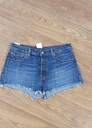 Джинсові шорти levi's 501 original з бахромою сині середня посадка, розмір m / w29-w30