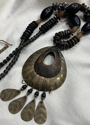 🗿✨ этнический колье с кулоном африканский стиль латунь кокос mid-century tribal statement ✨🗿