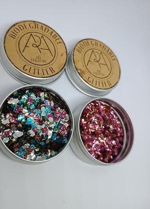 Глиттер ara evolution biodegradable glitter эко-блестки для маникюра, лица, тела, волос, разноцветный набор 2 баночки, биоразлагаемый 3