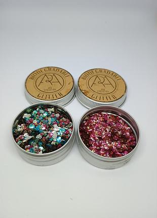 Глиттер ara evolution biodegradable glitter эко-блестки для маникюра, лица, тела, волос, разноцветный набор 2 баночки, биоразлагаемый 2