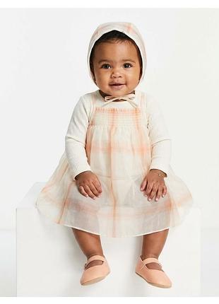 Детское шелковое платье-боди в фирменную клетку burberry baby / 6 мес (67 см)