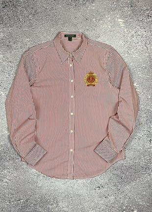 Брендовая хлопковая рубашка в полоску с золотым гербом lauren ralph lauren, оригинал, размер m